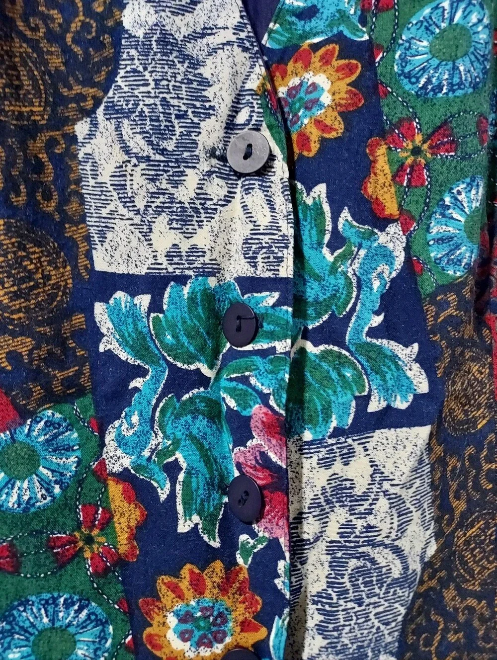 Vintage Women's Vest S Patchwork Funky 90's Teacher Academia Satin Back Folk Art